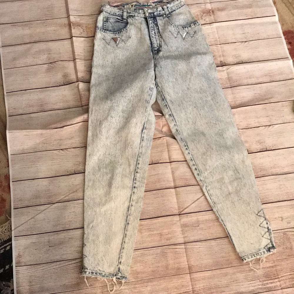 1980s vintage acid wash tapered jeans (16A)